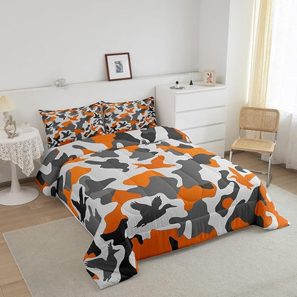 Erosebridal Duck Hunting Duvet Insert Toddler Size Camo Bedding for Kids Army Camouflage Hunting Bedding Comforter Sets Vintage Yellow Grey Room Decor Wild Animal Duck Rustic Comforter Set