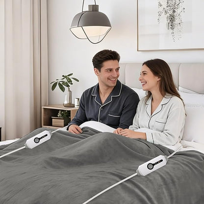 Electric Heated Blanket 90"x100" King Size Microplush Cover Blanket, 4 Heat Settings & 10 Hours Auto Off, Cozy & Warm for All Night, Machine Washable, Light Grey