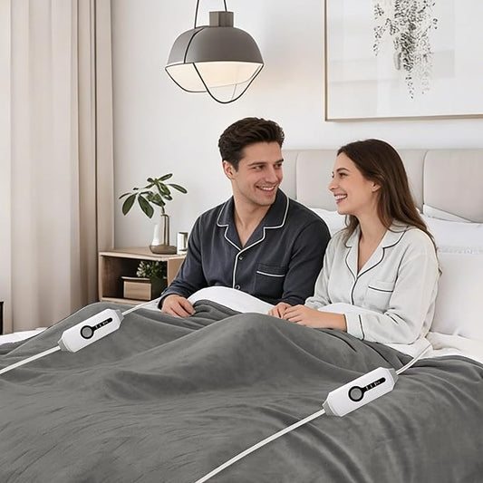 Electric Heated Blanket 90"x100" King Size Microplush Cover Blanket, 4 Heat Settings & 10 Hours Auto Off, Cozy & Warm for All Night, Machine Washable, Light Grey