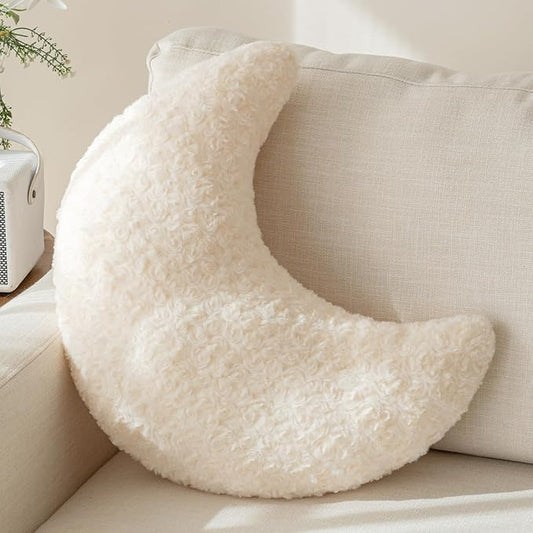 Moon Pillow, Decorative Throw Pillow with Soft Plush for Couch Bed, Cozy Moon Decorative Pillows for Bedroom Living Room, Home Décor Comfort Gift (Beige, 19.6 Inches)
