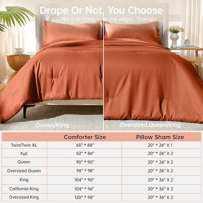 MUXHOMO Queen Comforter Set, All Season Ultra Soft Down Alternative Bedding - 3 Piece Lightweight Bed Set Includes 1 Comforter (90"x90") and 2 Pillow Shams (20"x26"), Burnt Orange