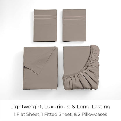 Mellanni King Sheets Set - 4 PC Iconic Collection Bedding - Hotel Luxury, Extra Soft, Cooling Bed Sheets - Wrinkle, Fade, Stain Resistant (King, Tan)