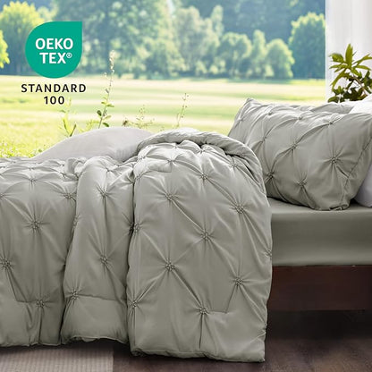 BEDELITE Grey Twin Comforter Set - 2 Peices Boho Pintuck Bedding Comforter Sets, Lightweight Soft & Warm Twin Bedding Sets with 1 Pillowcase for All Season