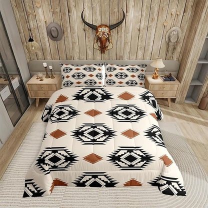 Erosebridal Western Aztec Quilt Comforter Rustic Boho Abstract Geometric Bedding Set Twin,Southwestern Cowboy Comforter Set for Kids Adults Southwest Tribal Bohemian Bed Set 1 Pillow Case