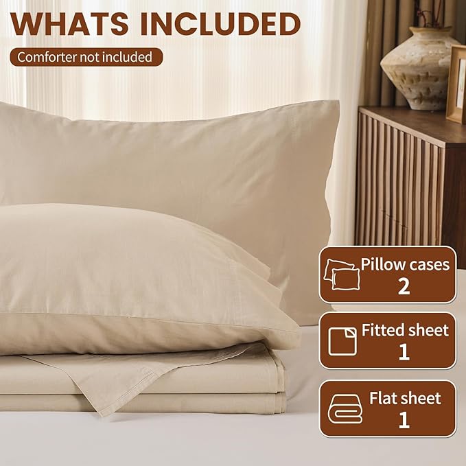 100% Linen Sheets California King Size,Breathable & Durable 4-Piece Bed Flax Sheet Set,Soft All-Season Bedding for Hot Sleepers 16" Deep Pocket Oeko-TEX Certified,（Cal King, Linen）