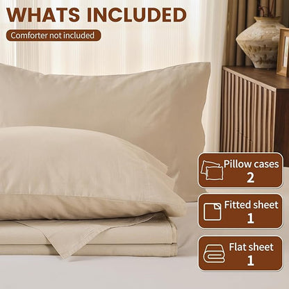 100% Linen Sheets California King Size,Breathable & Durable 4-Piece Bed Flax Sheet Set,Soft All-Season Bedding for Hot Sleepers 16" Deep Pocket Oeko-TEX Certified,（Cal King, Linen）