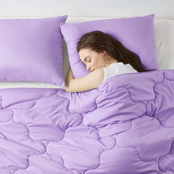 Comfort Spaces Vixie Reversible Comforter Set - Trendy Casual Geometric Quilted Cover, All Season Down Alternative Cozy Bedding, Matching Sham, Lavendar/Gray, Twin/Twin XL 2 piece