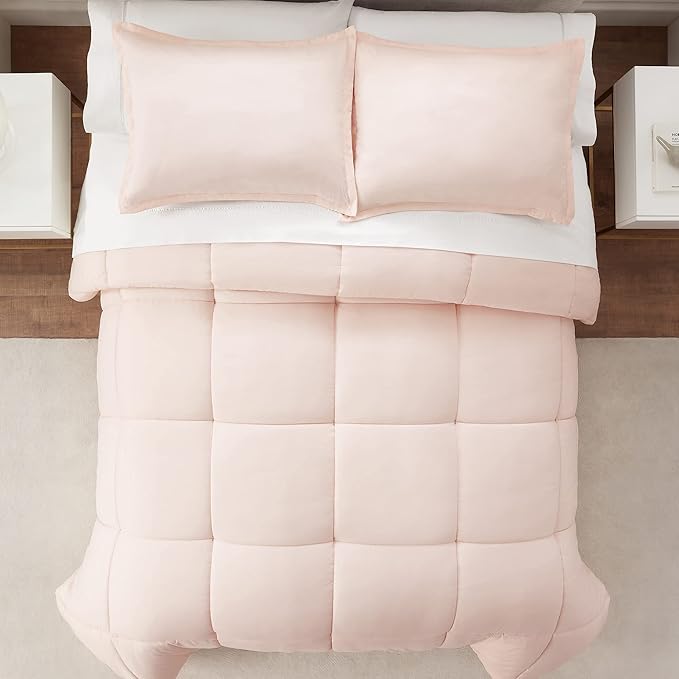 SERTA Simply Clean Ultra Soft Hypoallergenic Solid 3 Piece Comforter Set, King, Blush