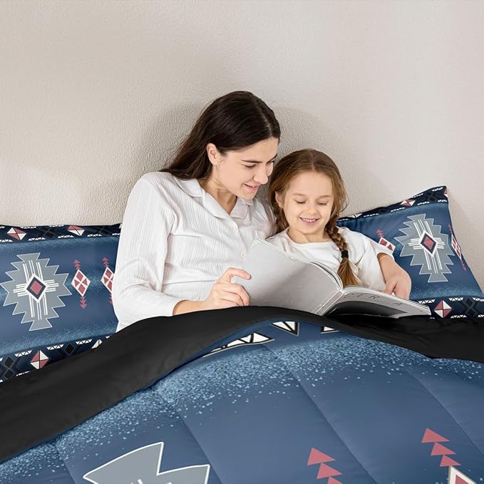 Erosebridal Southwestern Aztec Twin Bedding Set, Rustic Western Comforter Set, Exotic American Native Quilt for Boys Teens Men Bedroom, Vintage Bohemian Geometric Bedding Comforter Sets, Dark Blue