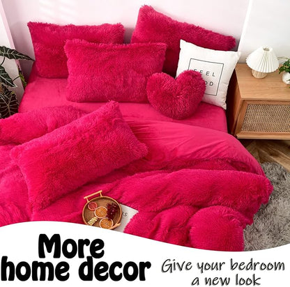 MorroMorn Fluffy Heart Throw Pillows, Shaggy Decorative Pillow for Sofa Couch Bed, Cute Room Decor Decorations for Women Girls Kids (Hot Pink)