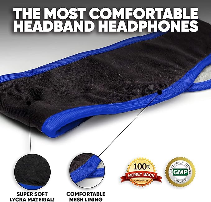 CozyPhones Sleep Headphones - Over Ear Headphones from Ultra Thin Cool Mesh Wired for Side Sleepers, Meditation, Running, Laptop, and Phone - Blue