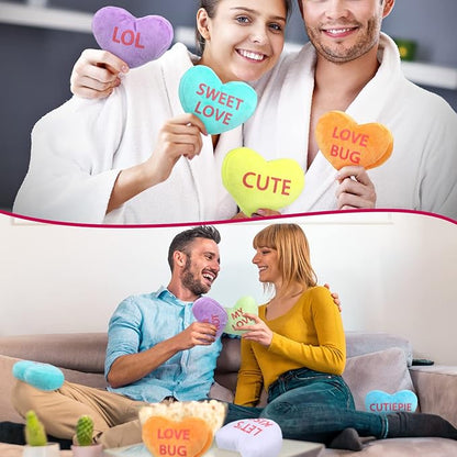 Kathfly 16 Pcs Valentine's Day Conversation Heart Plush Throw Pillows Candy Plush Conversation Hearts Valentines Stuffed Throw Pillow Decoration for Wedding Holiday Party Favors(Multicolor)