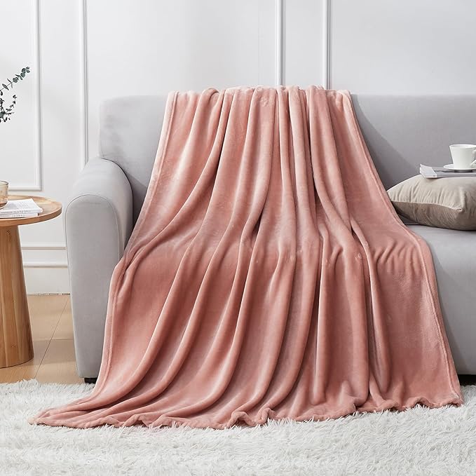 Hansleep Fleece Dusty Pink Throw XL Blanket, Super Soft Flannel Fuzzy Plush Cozy Blanket for All Seasons, Dusty Pink, Throw XL 50x70 Inches
