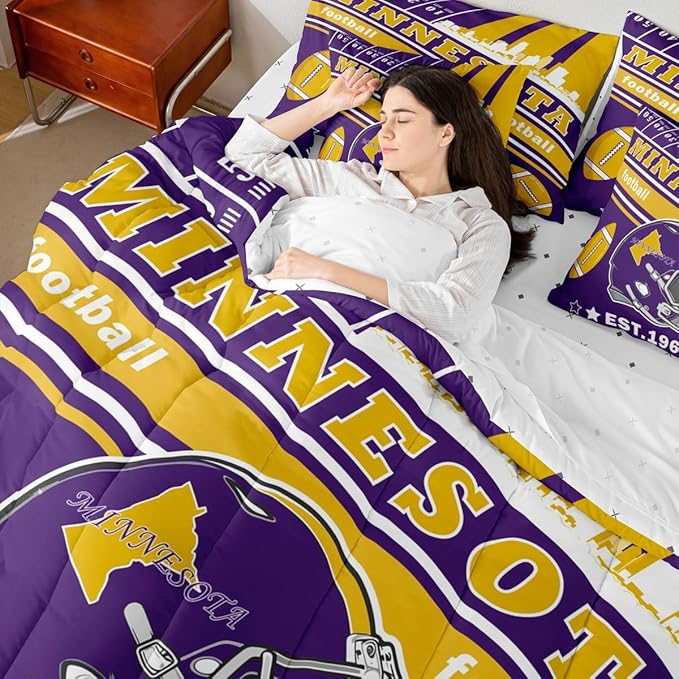 Feelyou Football 7 Pieces Comforter Sets Full Size Kids Rugby Sports Bedding Set for All Season Football City Bed in a Bag with Comforter, Sheets, Pillowcases & Cushion Cover
