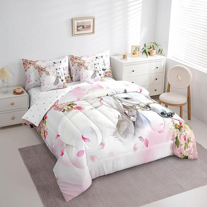 Feelyou Horse Comforter Set King Size 7 Pcs Girls Western Horse Comforter Bed in a Bag Cherry Blossom Floral Bedding Set for Boys Girls Horse Lover Bed Set with Sheets, Pillowcases, Pillow Covers
