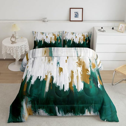 Erosebridal Watercolor Graffiti Bedding Set Full Turqoise Green Comforter Set, Oil Painting Stripe Duvet Insert Modern Aesthetic Quilt Set, Abstract Gradient Artwork Bedding Comforters & Sets 3pcs