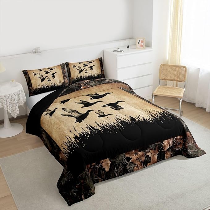 Erosebridal Duck Camo Toddler Comforter Set Rustic Hunting Bedding Set Country Farmhouse Comforter for Kids Boys Teen Men,Camouflage Wild Animal Quilt Duvet