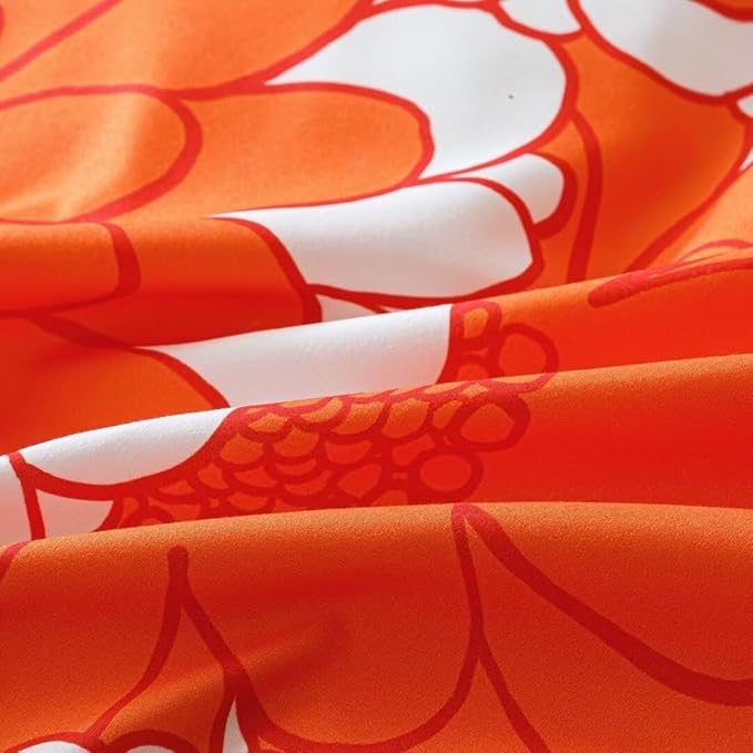 CLOTHKNOW Orange Twin Comforter Set 3Pcs Sunflower Bedding Comforter Sets Dark Orange White Farmhouse Botanical Comforter with 2 x Pillow Cases