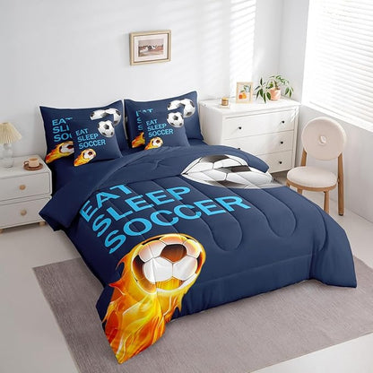 Feelyou Soccer Ball Bed in a Bag Kids Football Bedding Set Boys Girls Soccer Ball Lover Comforter Set King Size 7 Pieces Sports Bed Set with Comforter, Sheet Set, Pillowcases, Pillow Covers