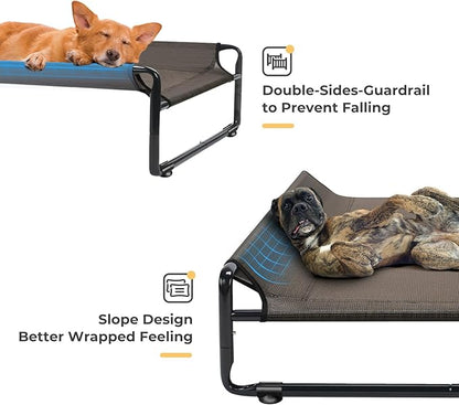 Veehoo Raised Dog Beds for Large Dogs, Washable Dog Cot with Headrest Sides, Outdoor Elevated Dog Bed with Non-Skid Feet, Breathable Mesh, Cooling Pet Hammock for Indoor or Camping, 42", Brown