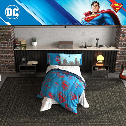 Superman DC Comics Kids Bedding Super Soft & Cozy Reverisble Microfiber Comforter and Sheet Set with Sham, 5 Piece Twin Size, (Officially Licensed Product) by Franco