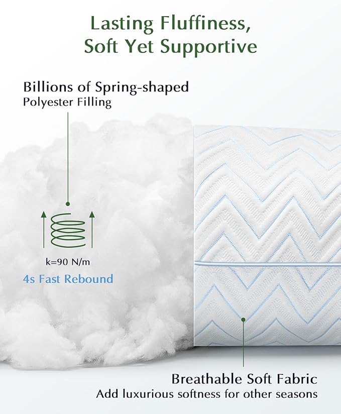 DIORIS Pillows Queen Size Set of 2 - Luxury Hotel Collection Cooling Bed Pillows for Sleeping, Breathable Medium Firm Down Alternative Microfiber Filled Pillows for Back, Stomach Sleepers