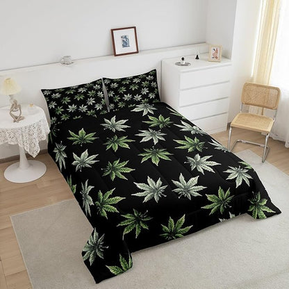 Erosebridal Green Leaves Comforter Set Full, Leaves Bedding for Kids Teens Adult,Tropical Botanical Down Comforter,Exotic Plant Bedding Comforter Sets,Luxury Soft