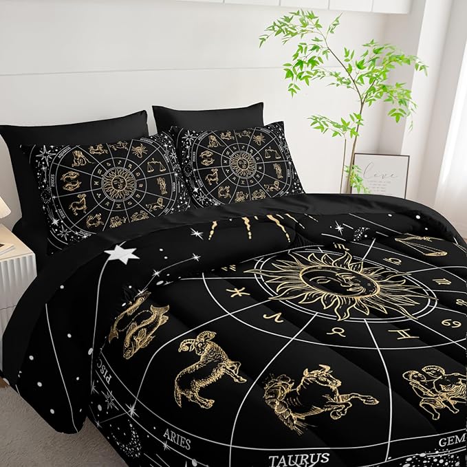 7 Piece Comforter Set Queen Galaxy，Celestial Bedding Set Queen Galaxy，(1 Comforter, 1 Flat Sheet, 1 Fitted Sheet, 2 Pillowcase and 2 Pillow Sham)