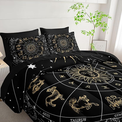 7 Piece Comforter Set Queen Galaxy，Celestial Bedding Set Queen Galaxy，(1 Comforter, 1 Flat Sheet, 1 Fitted Sheet, 2 Pillowcase and 2 Pillow Sham)