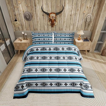 Erosebridal Boho Boys Bedding Sets Toddler Western Bohemian Comforter Set Blue Grey Southwestern Aztec Bedding Comforter Sets for Kids Teen Southwest Tribal Mexican Quilt Duvet Rustic Farmhouse Decor