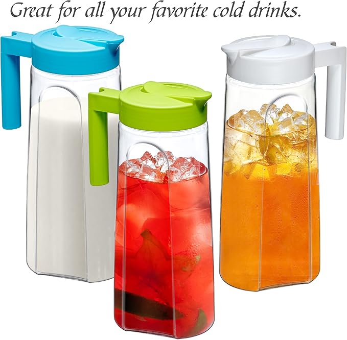Amazing Abby - Slim - 2-Pack Tritan Pitcher (64 oz), Unbreakable Plastic Water Pitcher with Lid, BPA-Free, Heat-Resistant, Dishwasher-Safe, Great for Both Iced and Hot Drinks, White