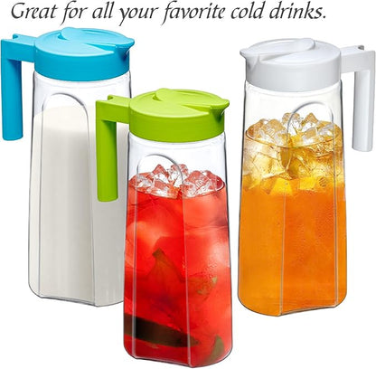 Amazing Abby - Slim - 2-Pack Tritan Pitcher (64 oz), Unbreakable Plastic Water Pitcher with Lid, BPA-Free, Heat-Resistant, Dishwasher-Safe, Great for Both Iced and Hot Drinks, White