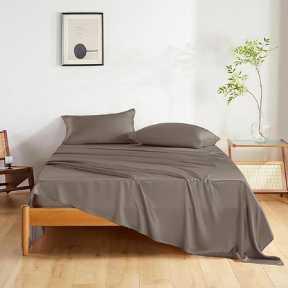 THXSILK Silk Sheet Set 5 Pcs, Split King Size Sheet Set, Soft Breathable Cooling Bed Sheets with 2 Flat Sheets, 1 Fitted Sheet, 2 Pillowcases with Zipper Closure, Charcoal