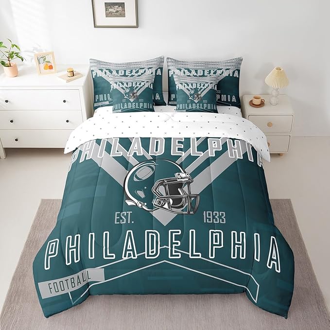 Feelyou Football 7 Pieces Comforter Sets King Size Bedding Set for Boys Kids Teen Sports Theme Football City Bed in a Bag with Comforter, Sheets, Pillowcases & Cushion Cover