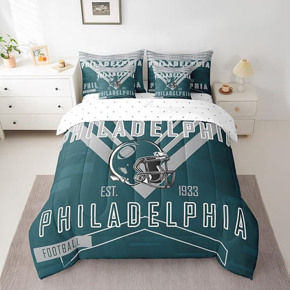 Feelyou Football 7 Pieces Comforter Sets Full Size Rugby Sports Bedding Set for All Season Football City Bed in a Bag with Comforter, Sheets, Pillowcases & Cushion Cover