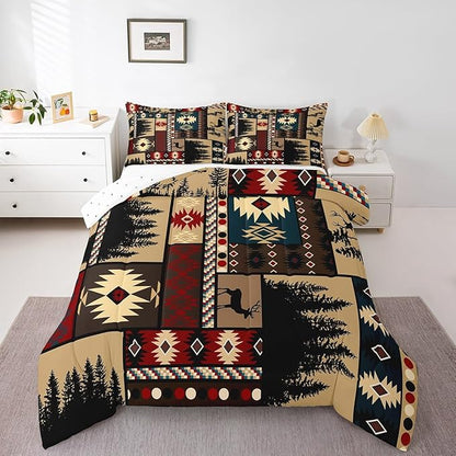 Feelyou Boho Comforter Set Twin Size Rustic Comforter for Boys Girls Teens Cabin Bedding Set Vinatge Duvet Set Room Decor Brown Quilt Set