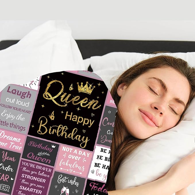 Queen Birthday Gifts for Women, Birthday Blanket with Gift Box for Women, Gifts for A Birthday, Happy Birthday Decorations Gift Ideas for Her, Birthday Gifts Throw Blanket 60"x50"