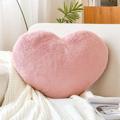 Dusty Pink Heart Pillows, Cute Heart Decorative Pillow, Heart Shaped Throw Pillows for Bed, Faux Rabbit Fur Plush Hoom Decor Pillow Cushion for Chair Sofa Living Room (Medium-15.7"x11.8")