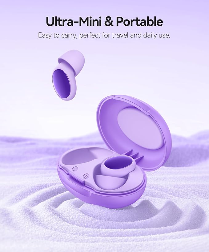 Ear Plugs for Sleeping 45dB Noise Cancelling Ear Plugs for Noise Reduction & Snoring, Concerts, Earplugs for Sleep,Sider Sleepers Airplane, Silicone Earplugs Reusable Concert Ear Plug+8Tip Pale Violet