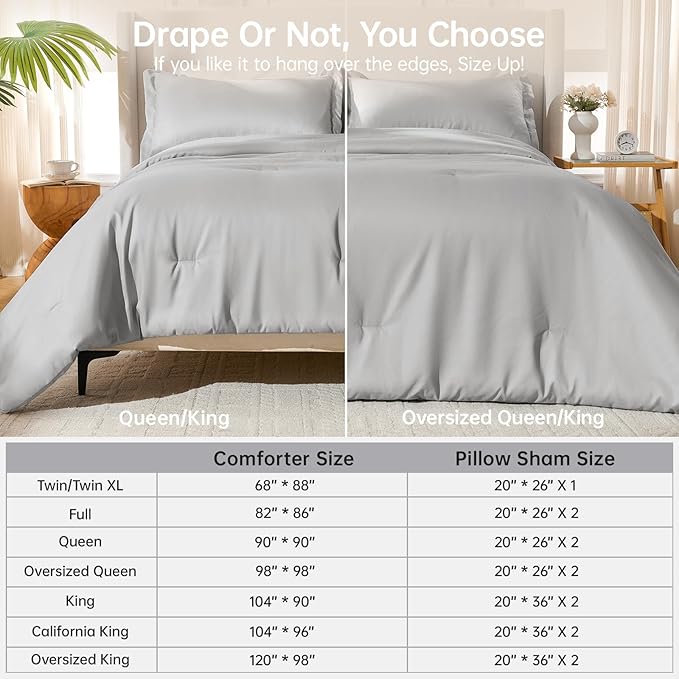 MUXHOMO Queen Comforter Set, All Season Ultra Soft Down Alternative Bedding - 3 Piece Lightweight Bed Set Includes 1 Comforter (90"x90") and 2 Pillow Shams (20"x26"), Light Grey