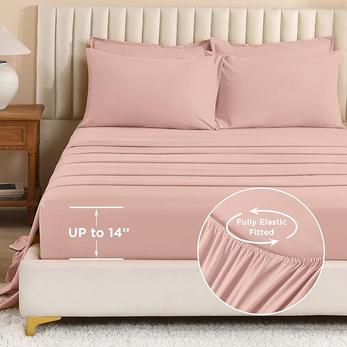 Litanika Comforter King Size Set Blush Pink - 7 Pieces Bed in a Bag King Bedding Comforter Sets, Plain Lightweight Bed Set with Comforter, Sheets, Pillowcases & Shams