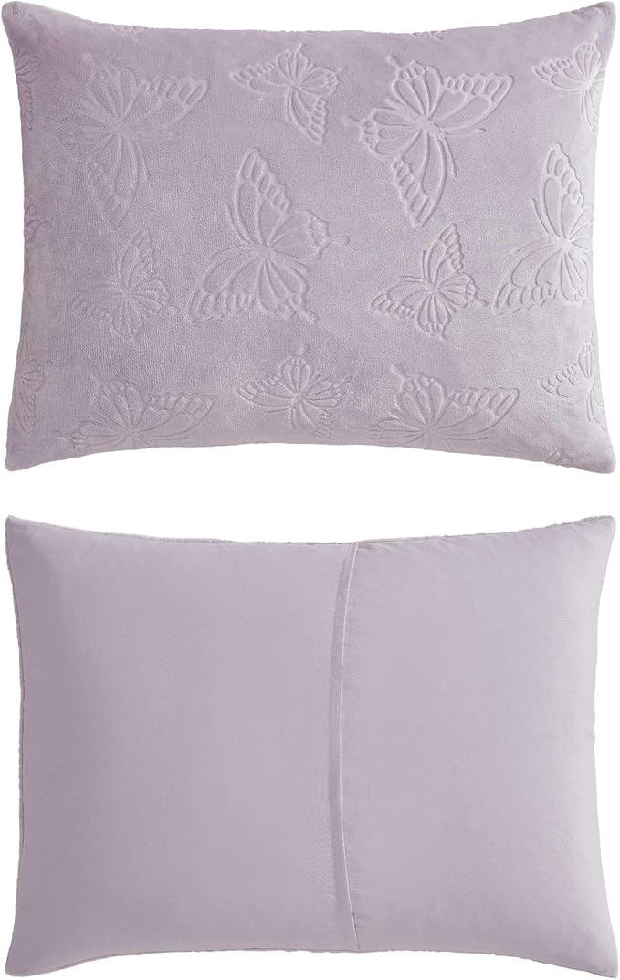 Betsey Johnson - Queen Comforter Set, Lightweight & Soft Plush Bedding with for Year Round Comfort, 3 Piece Bed Set with Matching Pillowcases (Butterfly Embossed Purple)