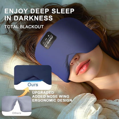 LC-dolida Sleep Mask with Bluetooth Headphones, Ice Silk Sleep Headphones with Bluetooth 5.4, Total Blackout Eye Mask for Sleeping, Sleep Soft Mask for Women Men, All Night Sleep, Travel(Navy)