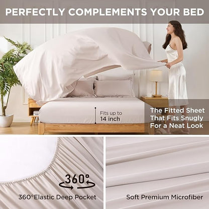 7 Pieces Queen Comforter Set - Utral Soft Microfiber Bedding Set, Thick Duvet Insert Bed in a Bag Without Rustling Noise for All Season, Beige (88"x88")