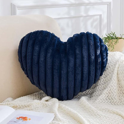 Heart Pillows Heart Decorative Pillow Soft Fluffy Heart Shaped Navy Throw Pillows with Faux Rabbit Fur Aesthetic Room Decor Cute Small Pillow for Valentines Mother's Day