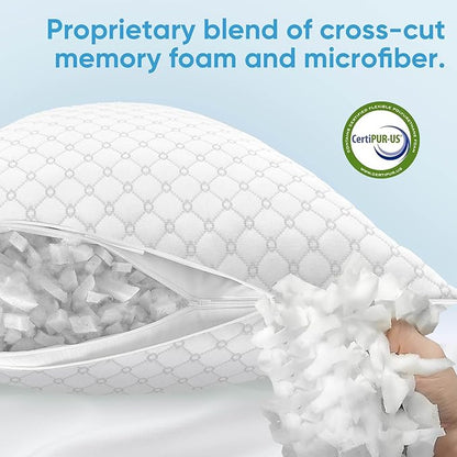 Shredded Memory Foam Pillow, Queen Size Cooling Adjustable Firm Bed Pillow for Sleeping, Washable Removable Cover, Ideal for Side, Back & Stomach Sleepers