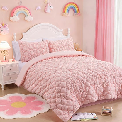 Holawakaka Luxury Blush Full Size Quilt Bedding Set 3-Piece, Solid Color Soft Microfiber Diamond Quilted Bedspread Coverlet with 2 Pillow Shams, Lightweight Bed Comforter Sets