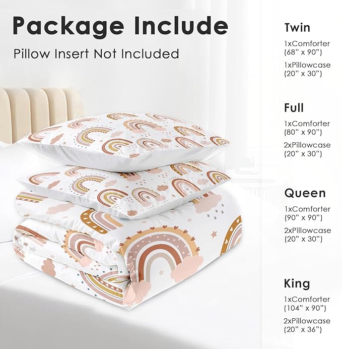 Comforter Set Twin Size, Boho Rainbow Pink Soft 2 Pcs Bedding for Kids and Adults, Love Colorful Nursery Comforter Set with Pillowcase, for Bedroom Bed Decor