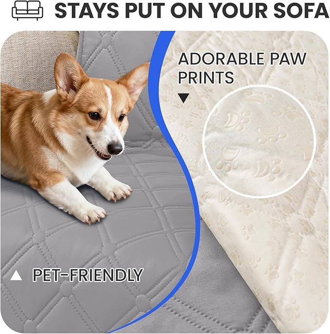 Waterproof Couch Covers for Pets, Waterproof Dog Bed Cover, Anti-Slip Soft Dog Blankets, Couch Cover for Dogs Washable, Pet Blanket for Puppy Large Dogs Cat (82x102 Inch, Light Grey)