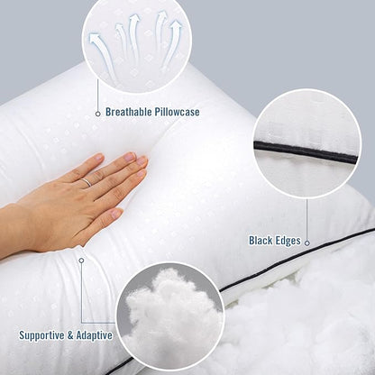 Queen Size Bed Pillows for Sleeping 4 Pack,Luxury Hotel Pillows,Comfortable and Supportive,Machine Washable,Suitable for Stomach,Back and Side Sleepers.